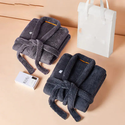 Men's Long Coral Fleece Bathrobe - Thick Winter Robe