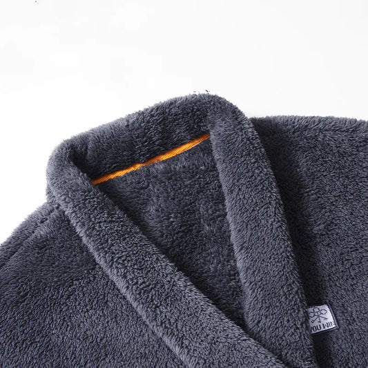 Men's Long Coral Fleece Bathrobe - Thick Winter Robe