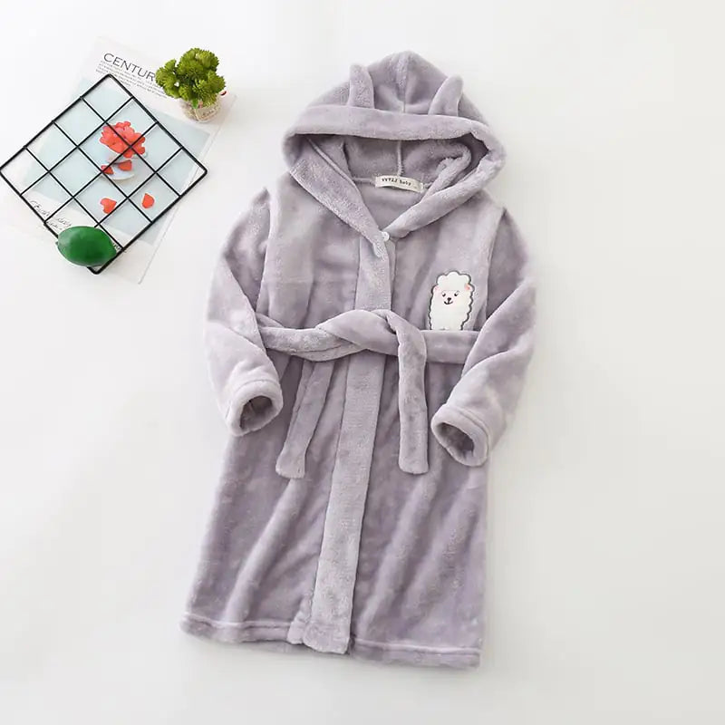 Hooded Flannel Bathrobe for Boys' Home Wear