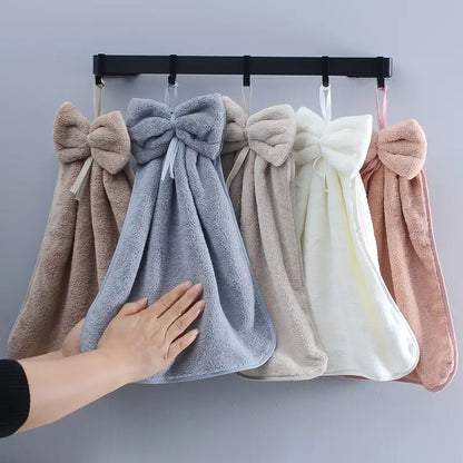 Coral Fleece Bow Style Soft Absorbent Hand Towel
