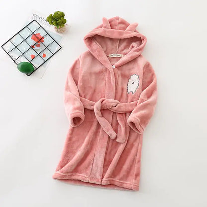 Hooded Flannel Bathrobe for Boys' Home Wear