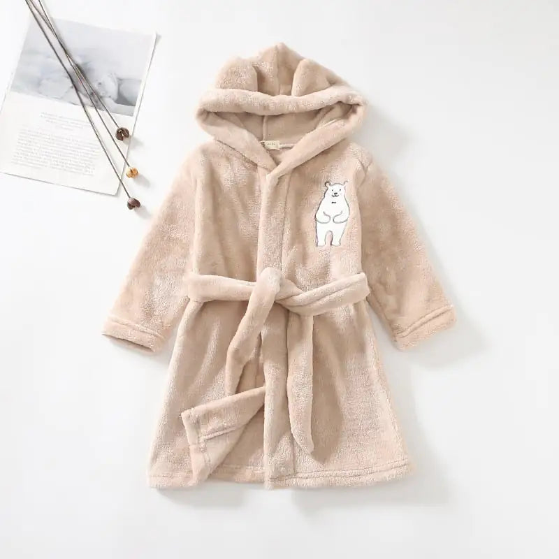 Hooded Flannel Bathrobe for Boys' Home Wear