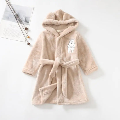 Hooded Flannel Bathrobe for Boys' Home Wear