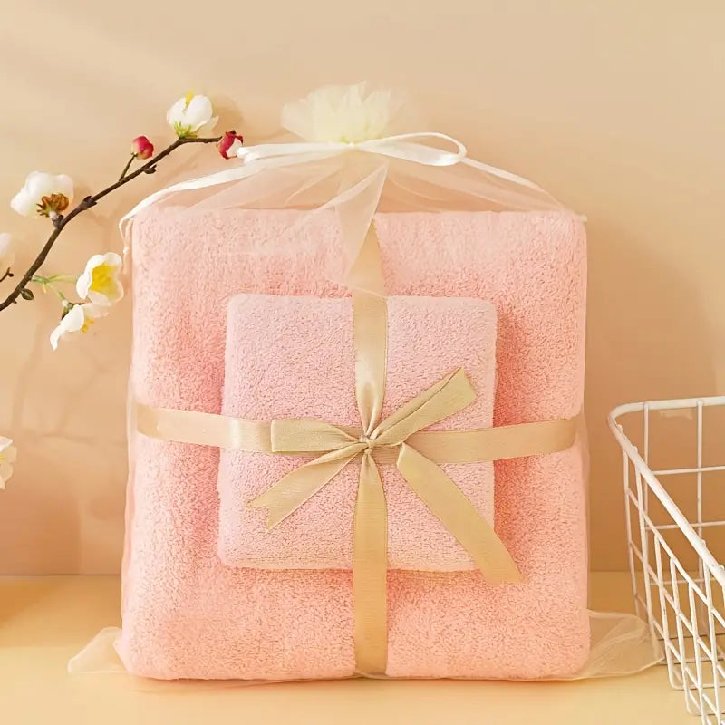 2pcs Ultra Soft Coral Fleece Shower Towel Set