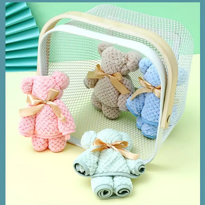 Coral Fleece Bear Hand Towel - 30x30cm Gift Towel