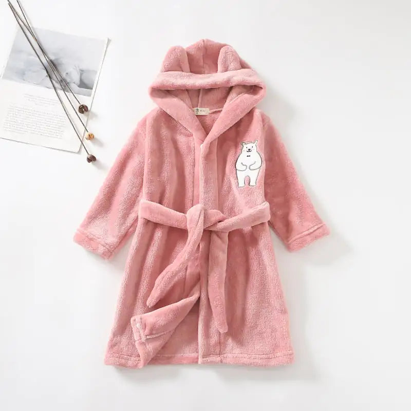 Hooded Flannel Bathrobe for Boys' Home Wear