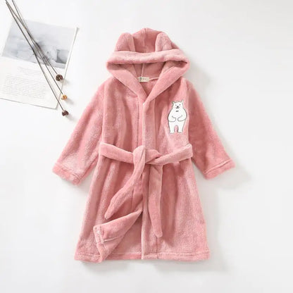 Hooded Flannel Bathrobe for Boys' Home Wear