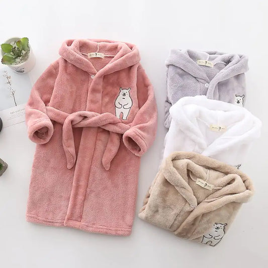 Hooded Flannel Bathrobe for Boys' Home Wear