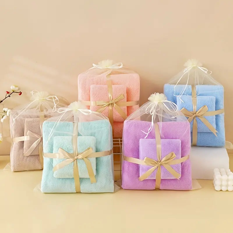 2pcs Ultra Soft Coral Fleece Shower Towel Set