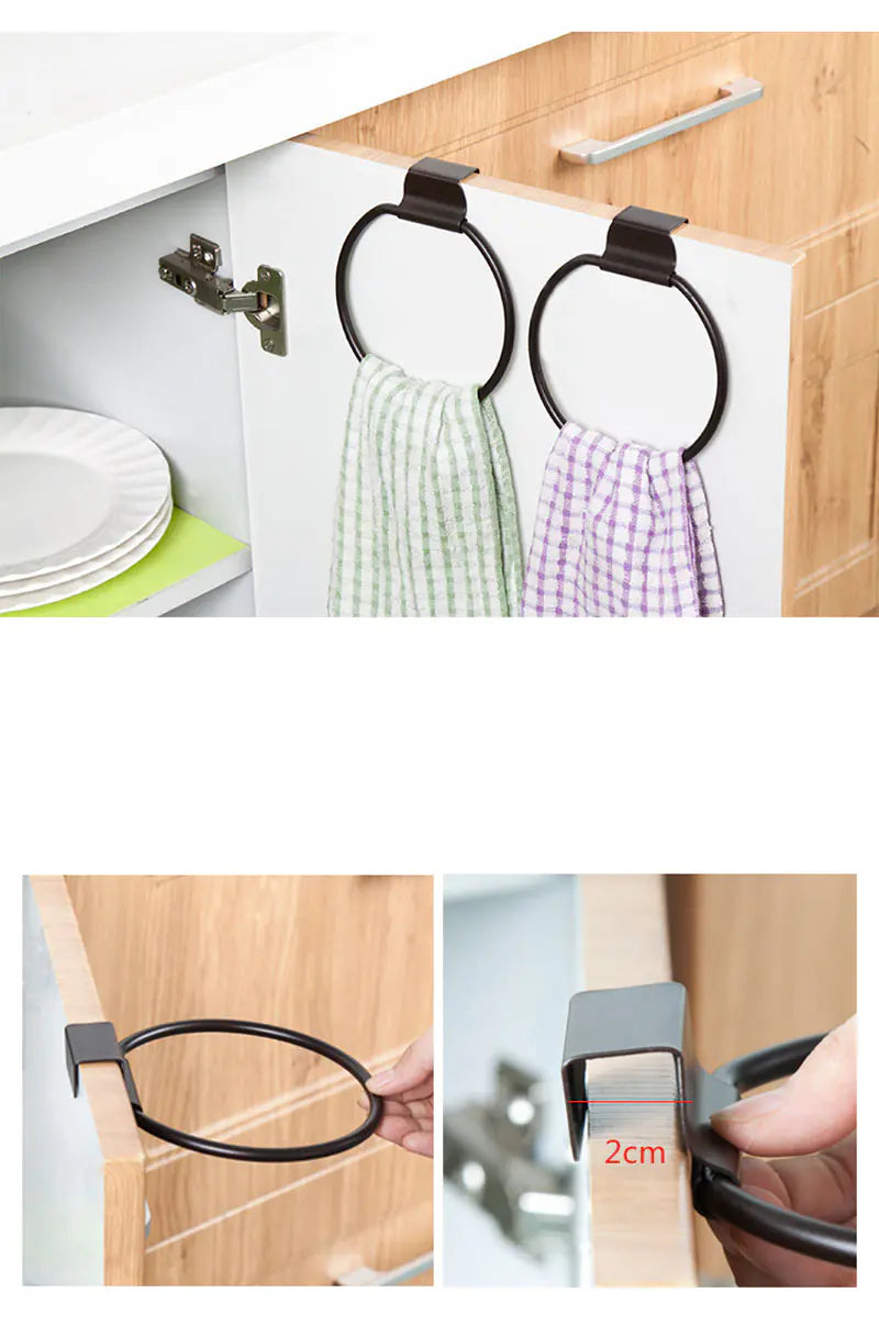Round Iron Kitchen Towel Rack for Cabinet Doors