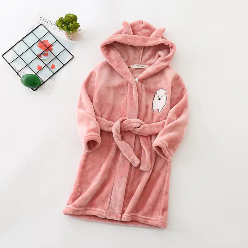 Hooded Flannel Bathrobe for Boys' Home Wear