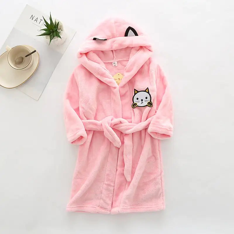 Hooded Flannel Bathrobe for Boys' Home Wear