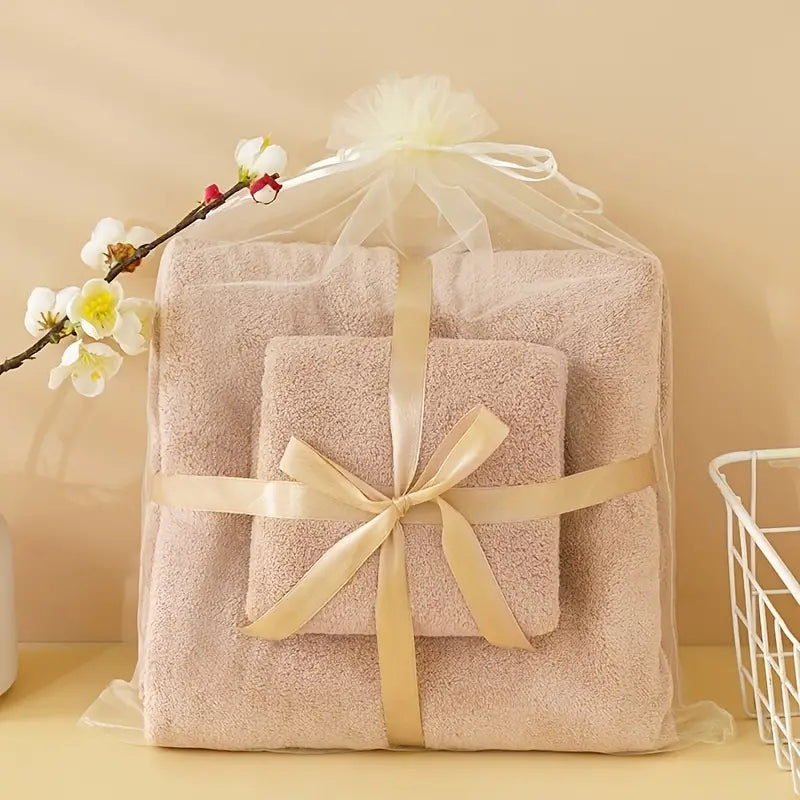 2pcs Ultra Soft Coral Fleece Shower Towel Set
