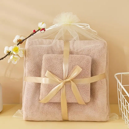 2pcs Ultra Soft Coral Fleece Shower Towel Set