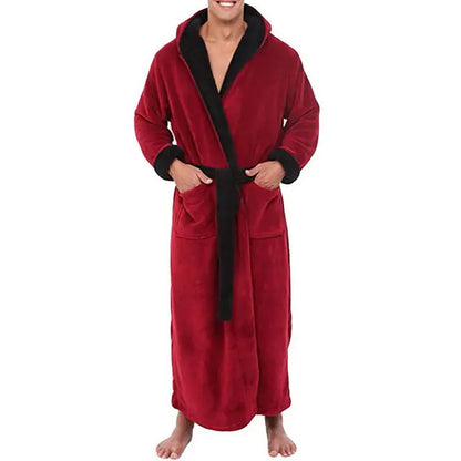 Men's Thick Flannel Hooded Bathrobe for Winter