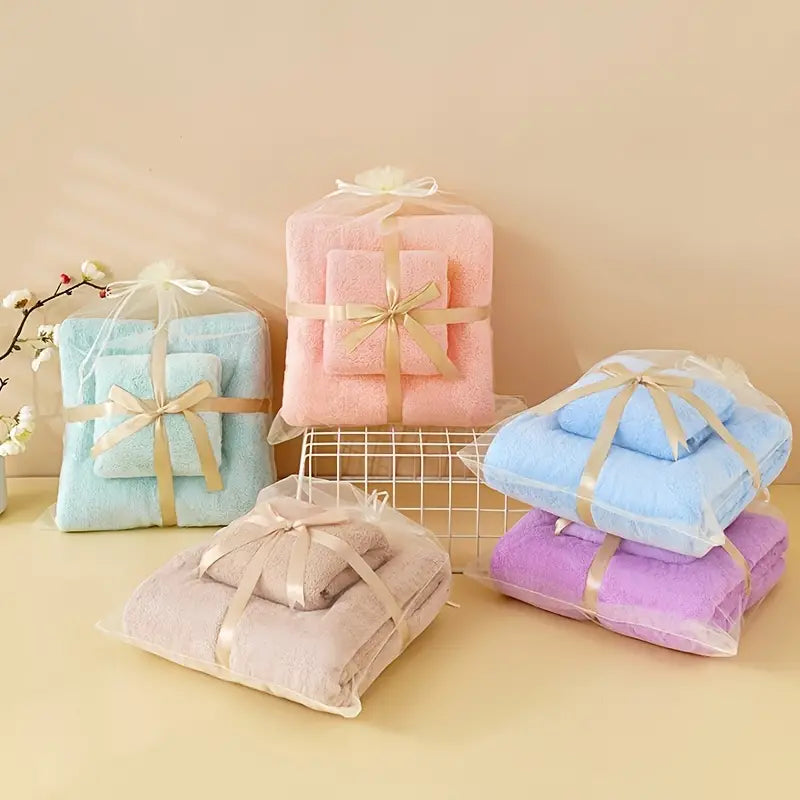 2pcs Ultra Soft Coral Fleece Shower Towel Set