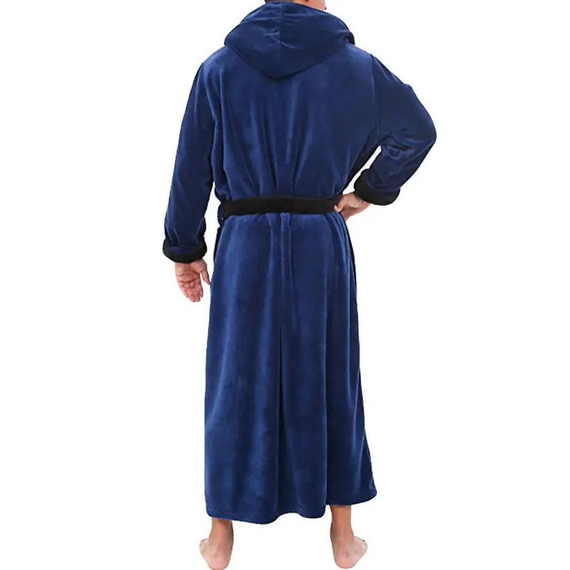 Men's Thick Flannel Hooded Bathrobe for Winter
