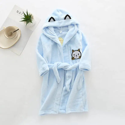 Hooded Flannel Bathrobe for Boys' Home Wear