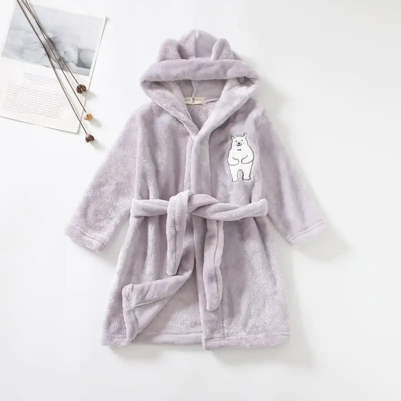 Hooded Flannel Bathrobe for Boys' Home Wear