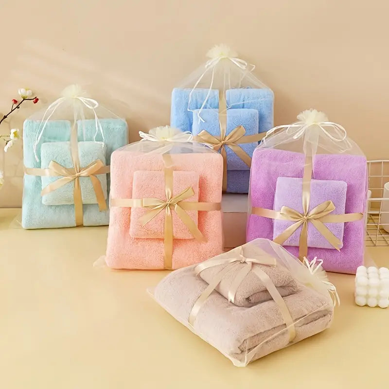 2pcs Ultra Soft Coral Fleece Shower Towel Set
